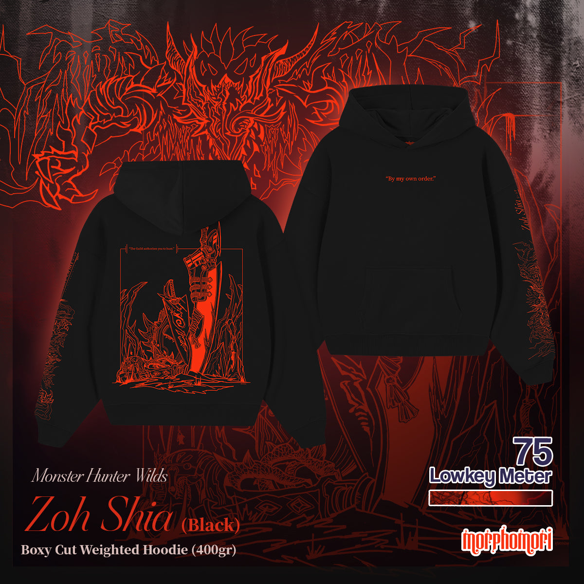 Monster Hunter Wilds - Zoh Shia (Black) Boxy Cut Weighted Hoodie (Limited)