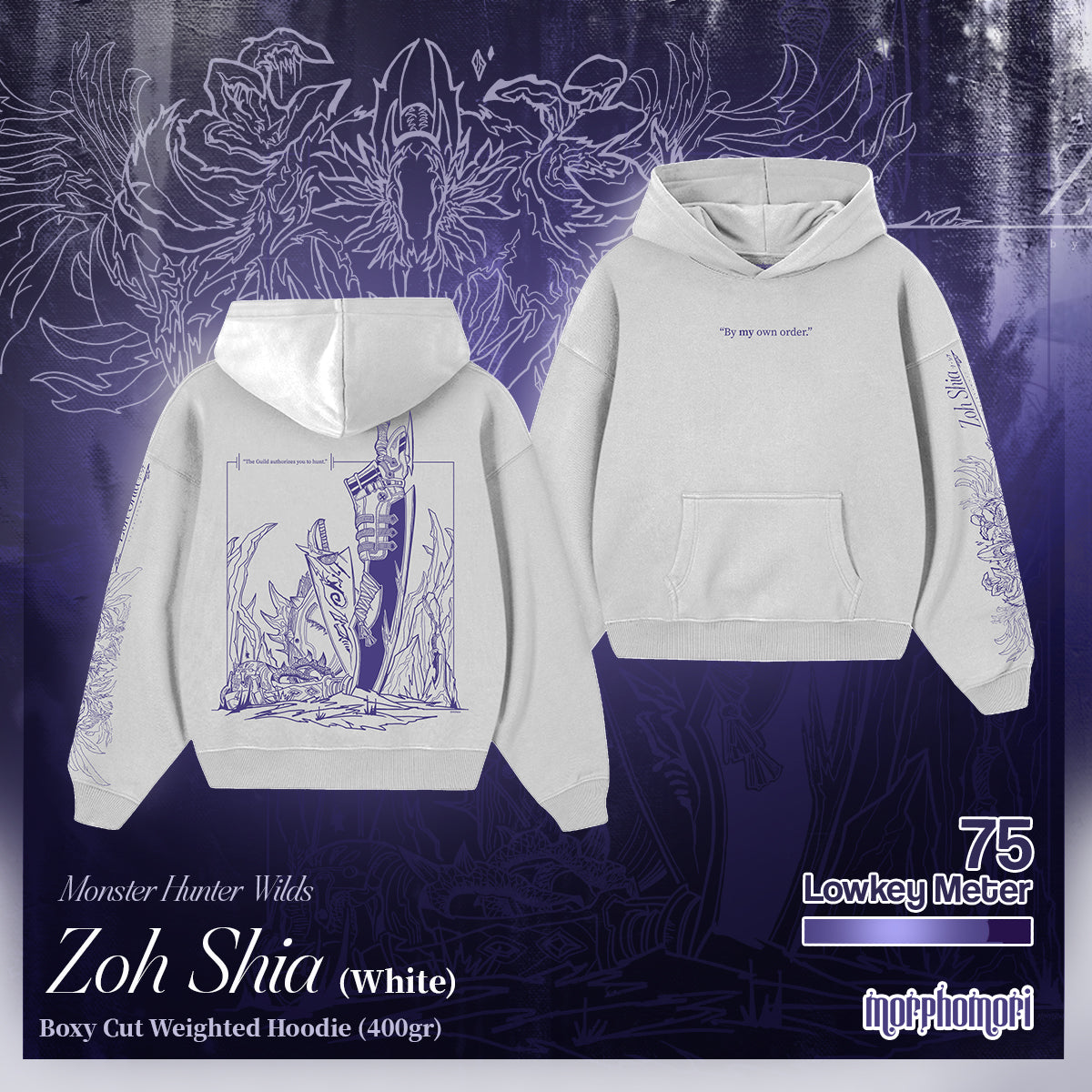 Monster Hunter Wilds - Zoh Shia (White) Boxy Cut Weighted Hoodie (Limited)