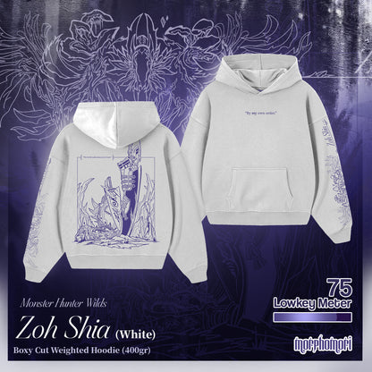 Monster Hunter Wilds - Zoh Shia (White) Boxy Cut Weighted Hoodie (Limited)